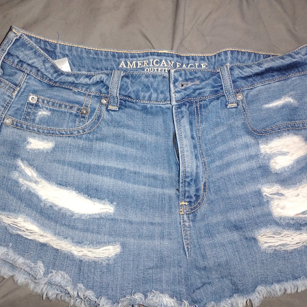 American Eagle Outfitters Blue Distressed Jean Shorts